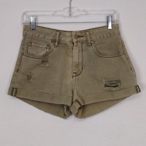 Bullhead Shorts Denim Army Green Highrise Distressed Cuffed Sz 26 Urban Gorpcore